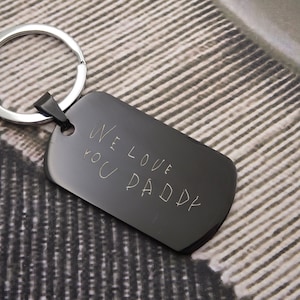 Personalized Engrave Handwriting Memorial, Custom Stainless Steel Dog Tag Keychain or Necklace, Unique Military Style Gift to Him, Army Wife