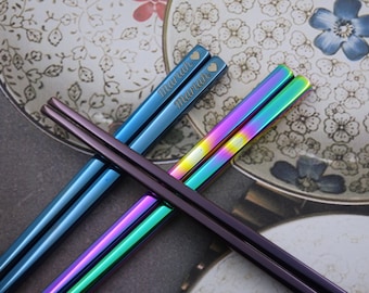 Personalized Stainless Steel Color Chopsticks - Custom Chopsticks Laser Engraved, Special Unique Keepsake, Best for Asian Food