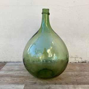 Old French Green Dame Jeanne Demi John Carboy Bottle bonbonne BLOWN 15&quot; 22022312