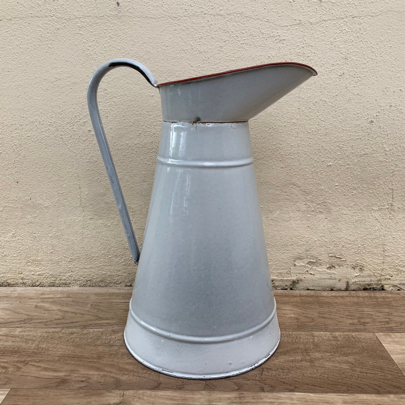 Pichet en Émail Vintage Belgique Pichet Eau Émaillé Blanc Rouge 28101813