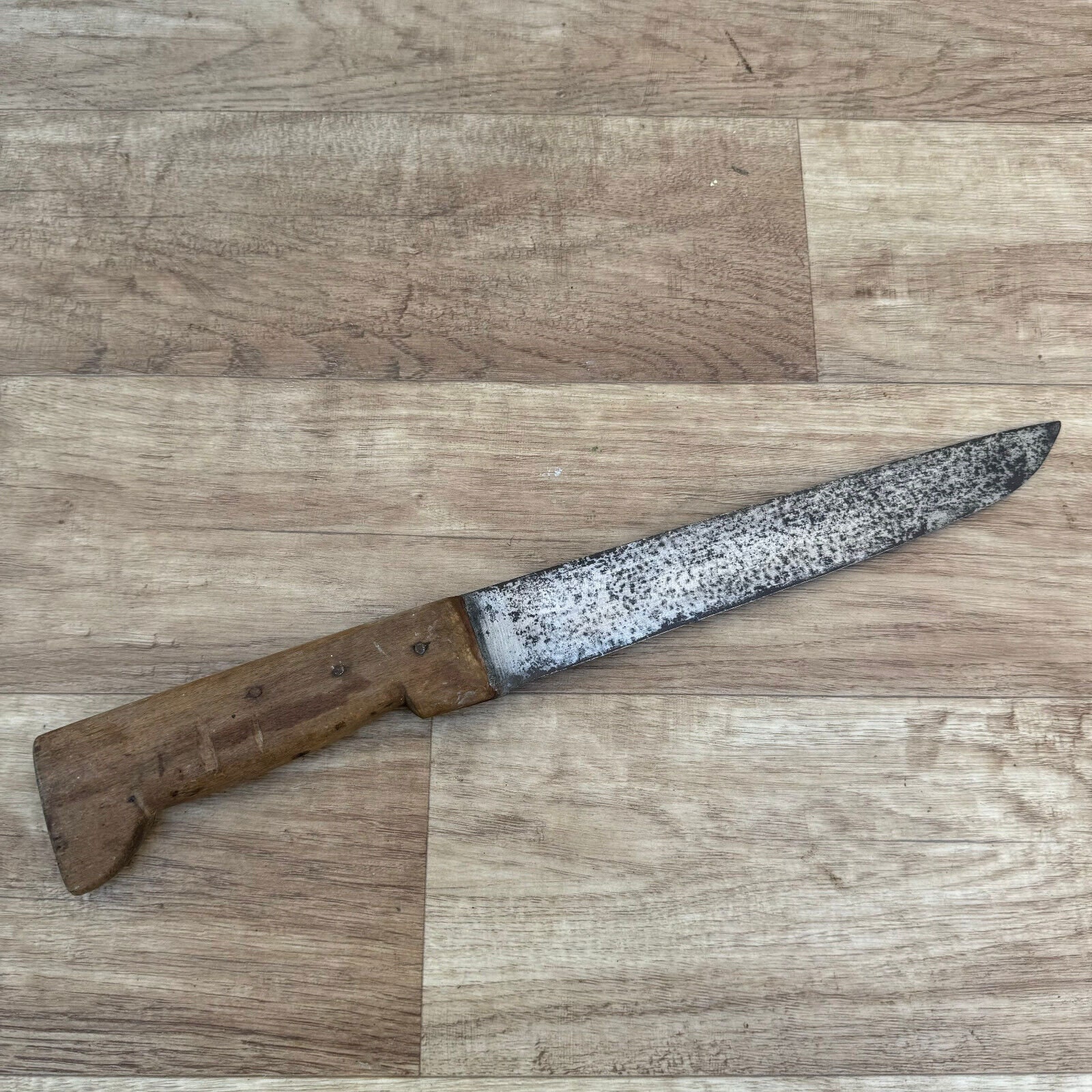 Ancien Couteau De Boucher Français - Lame 30cm - Manche Bois - Métier Art Pop