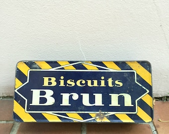 Vintage retro french metal box cute sugar biscuits bretagne brun
