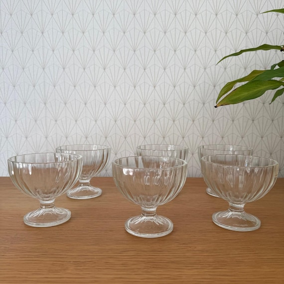 Vintage italienische Glas Dessertschalen Set mit 6 Fuß Eisbecher 2908251