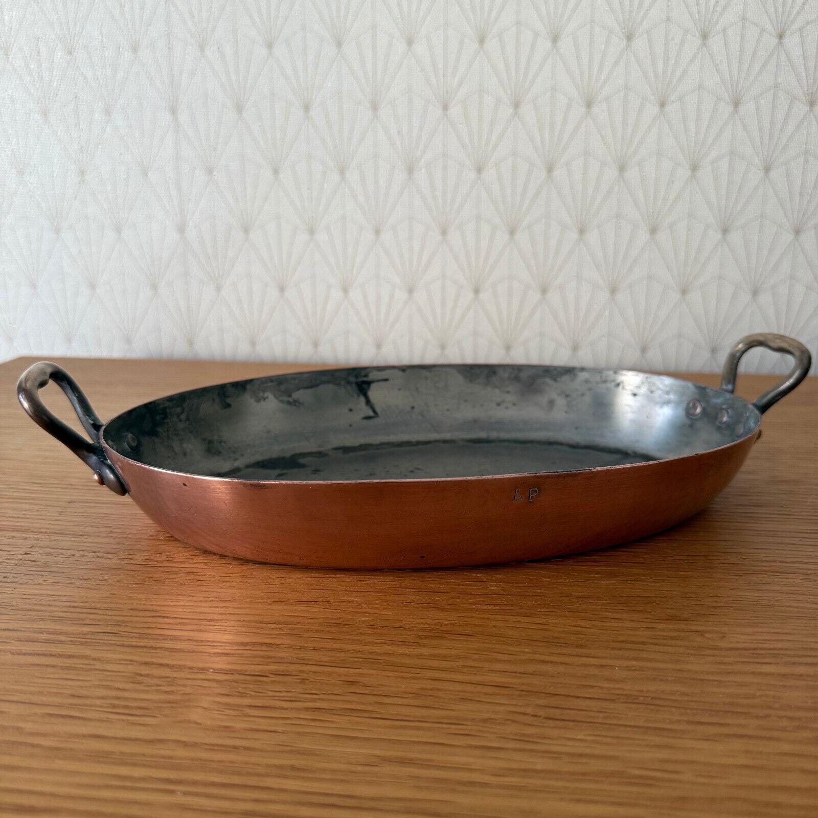 French Copper Cookware Gratin Pan Brass Oval Made France 0304256