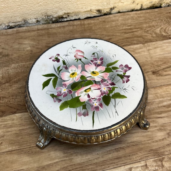 Vintage Porcelain Metal Flowers French Trivet France 2110223