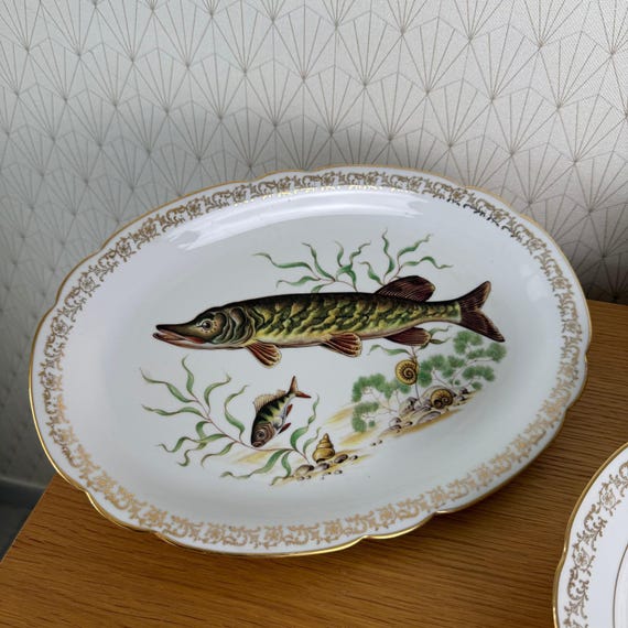 Bayerisches Vintage Fisch Teller Set 12 Speiseteller Serviertablett 2710255