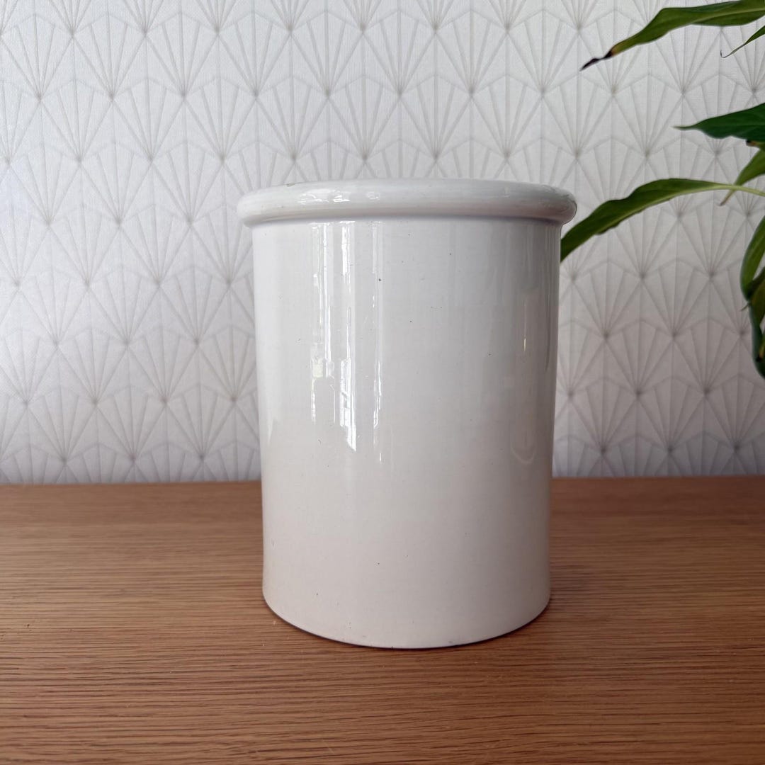 Antique French Confit Pot White Ceramic Creil Montereau Kitchen