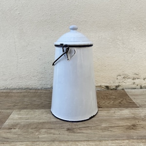 Nice Vintage French Enamelware white Enamel Milk coffee Pot 1302234