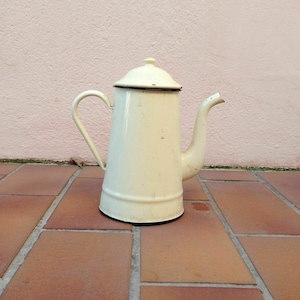 Vintage French Enamelware yellow Enamel Coffee Pot