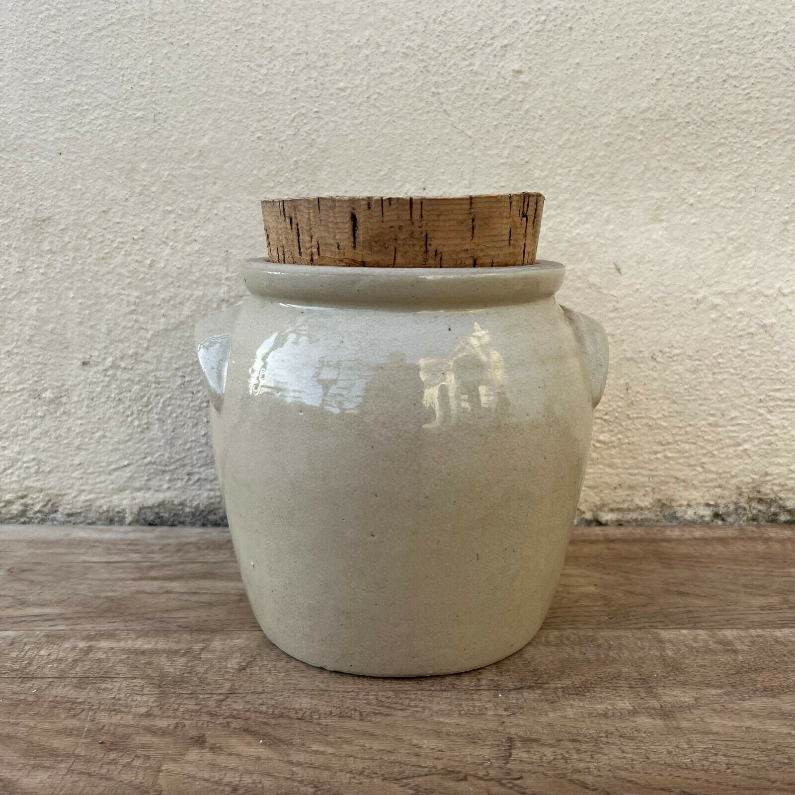 Pot en Grès Glacé Beige Ancien Français Confit Fait à La Main Grand 6 3/4 05022211