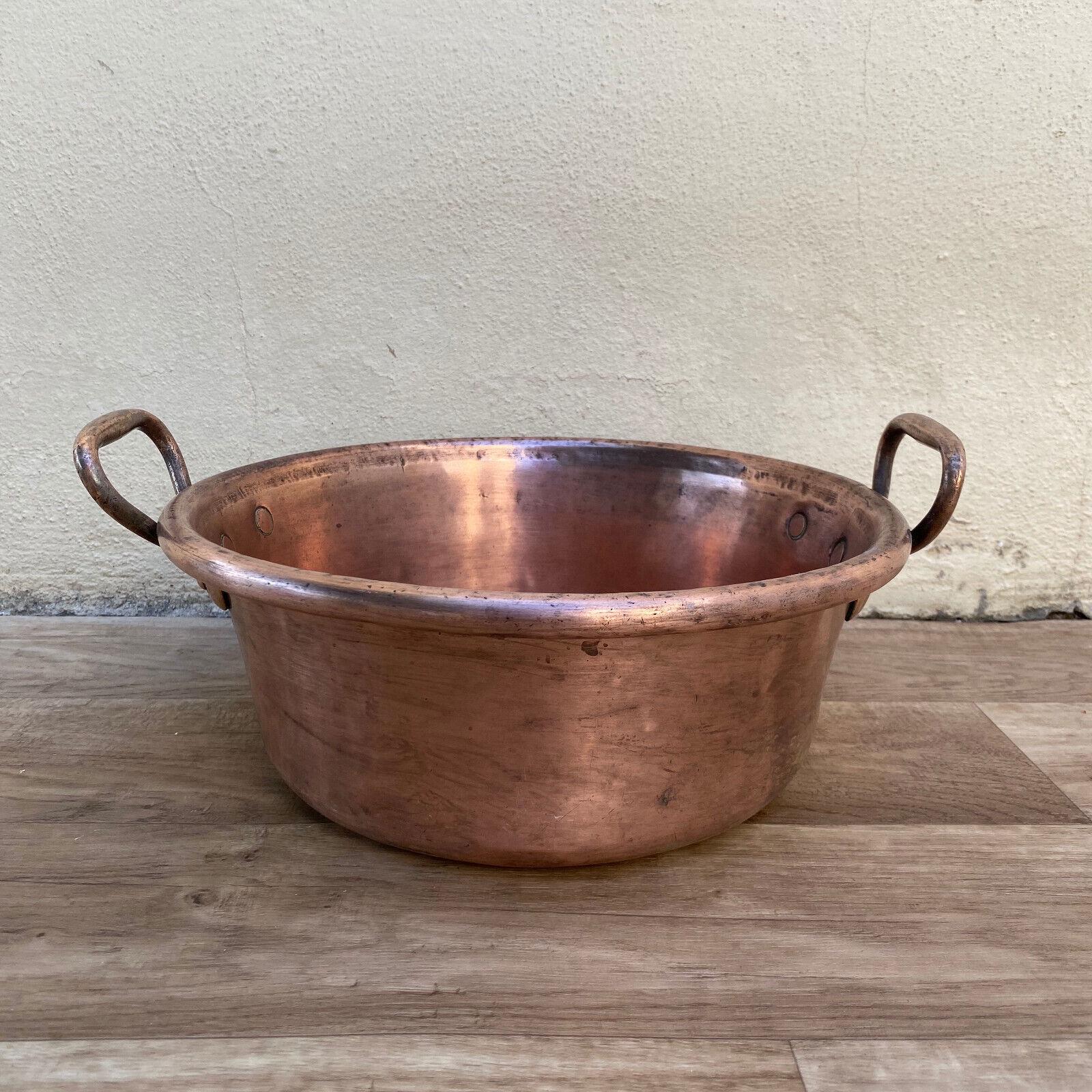 French Copper Jam Pan Bronze Handles Vintage Confiture Making