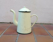 Vintage French Enamelware beige 2 Enamel Coffee Pot