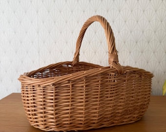 Panier en osier français, marché, achats en rotin, tissage fait main, vintage 2852613
