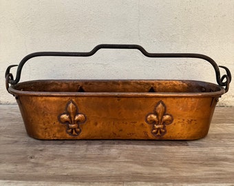 Hervidor de pescado de cobre francés Flor de Lis Macetero furtivo antiguo 1404241