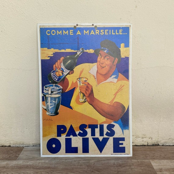 Vintage French Poster Cardboard Pastis 51 Olive Fr