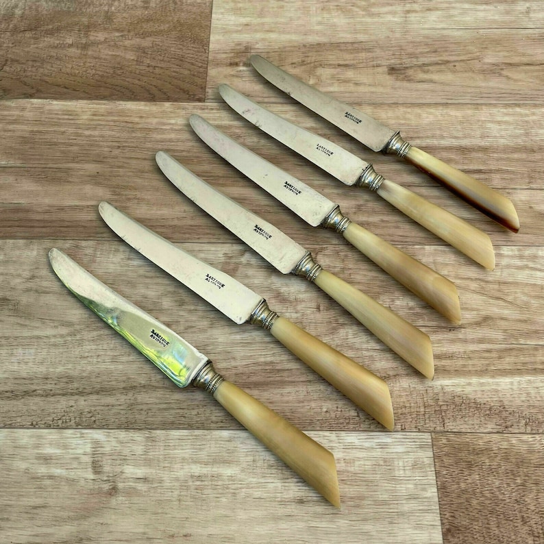 Antique French Knives Horn Handles Silver Collars Stamped Etsy