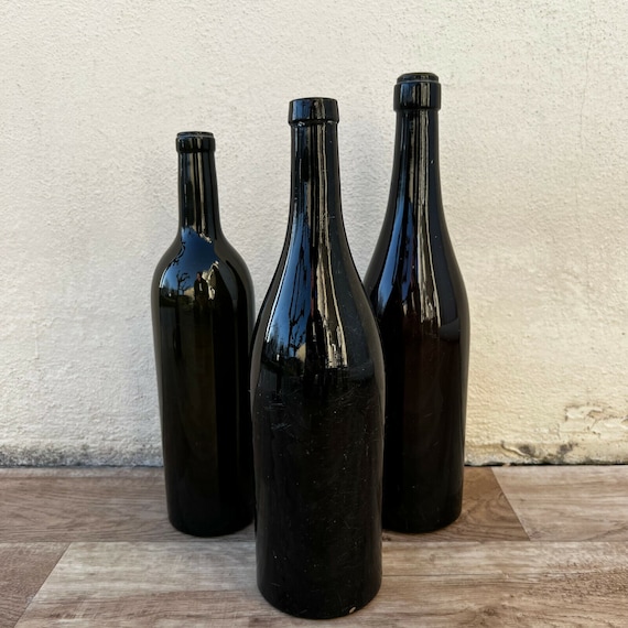 French Antique Wine Bottle Dark Green Glass C1900 34cm Tall