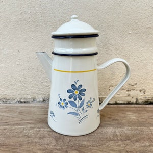 Vintage French Enamelware white Enamel Coffee Pot 23052210