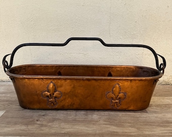 Hervidor de pescado de cobre francés cazador furtivo Fleur de Lis vaporizador antiguo 1404242