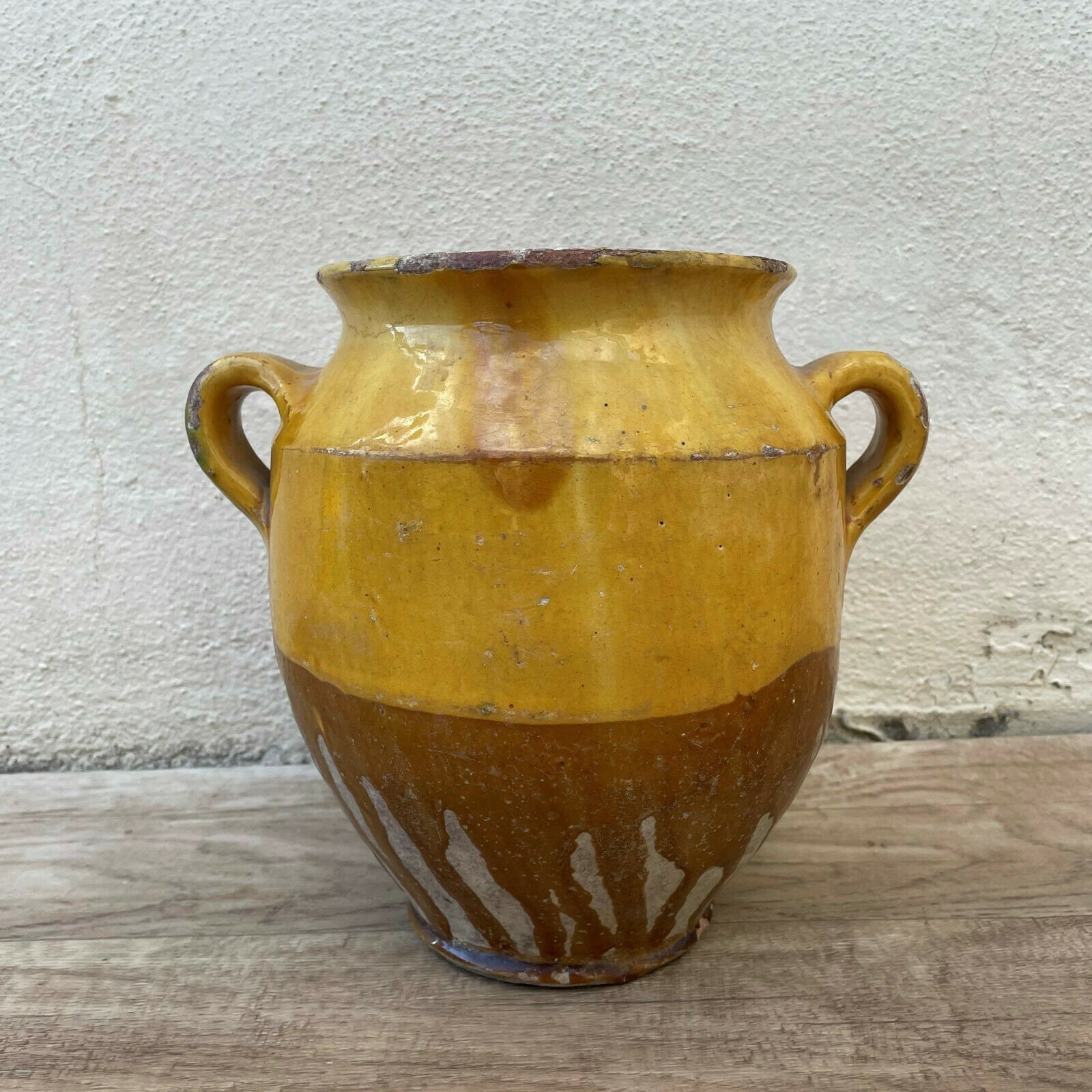 Français Pot d'art Antique Confit Faïence Yellowware 1104212