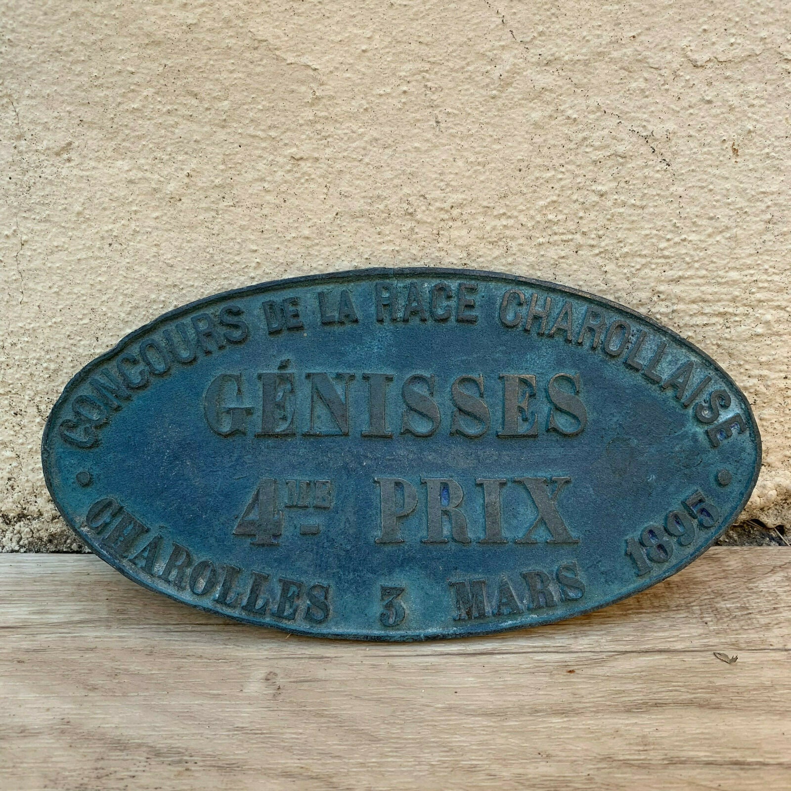Français Vintage Agriculture Plaque Trophée Prix Animaux Signe 1895 0708199