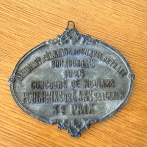 Placa de trofeo agrícola vintage francesa, premio de animales, 1926 (1906246)
