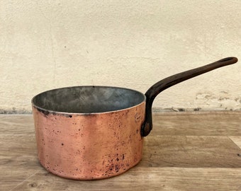 Rare poêle ancienne en cuivre avec revêtement en étain 7" 3,5 mm d'épaisseur Lejeune Paris 1105228