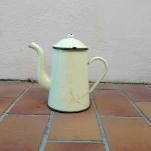 Vintage French Enamelware beige 2 Enamel Coffee Pot