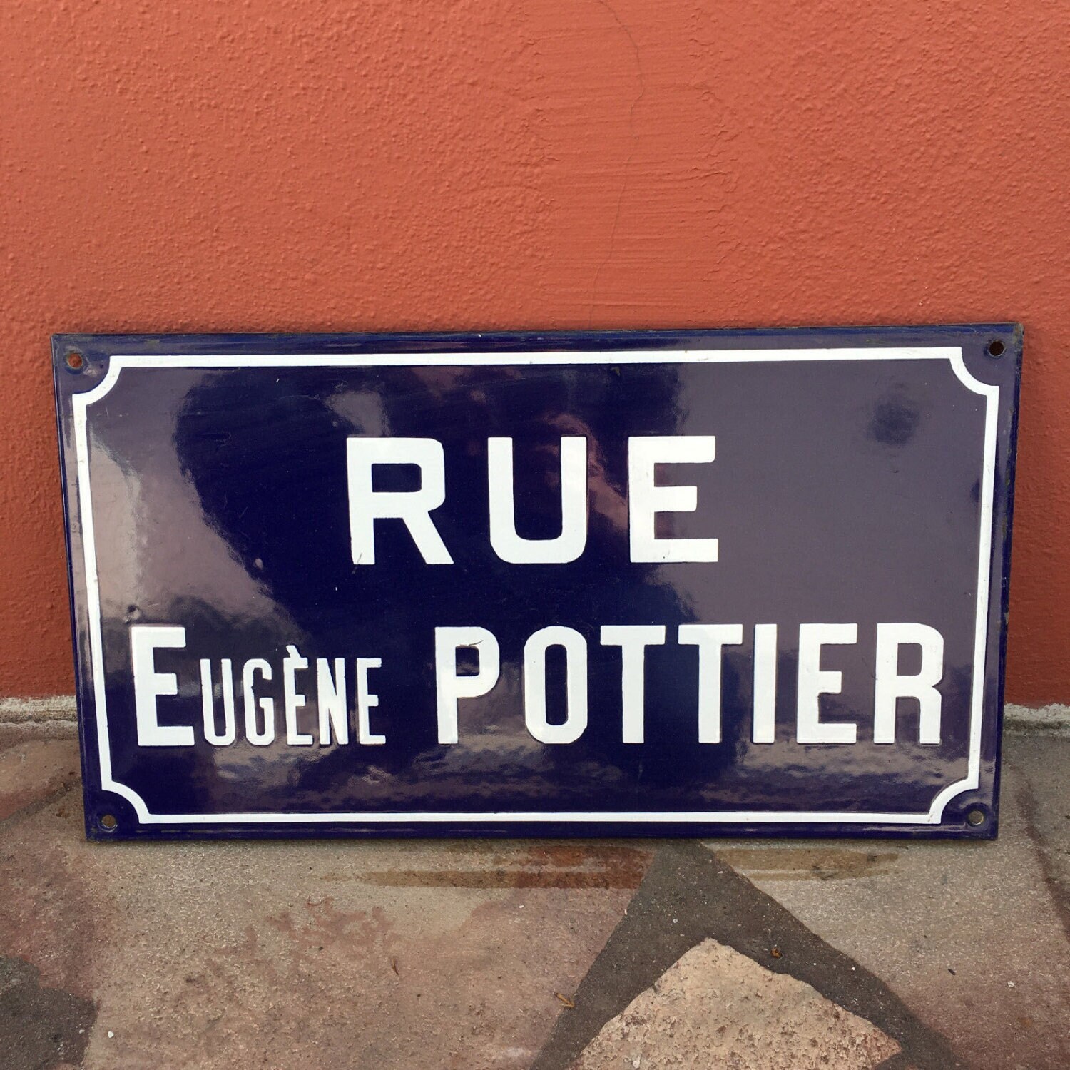 Plaque d'enseigne Émaillée de Rue Old Français - Pottier Vintage