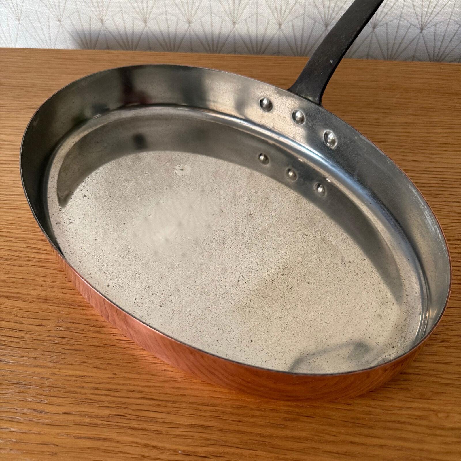 銅製楕円形フライパン Made in France約30cm x 20cm フランス製銅製調理器具 魚用フライパン 真鍮製楕円形 フランス製