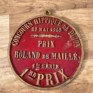 Trofeo de placa de agricultura vintage francés con caballos, premio, letrero 1965 11032523