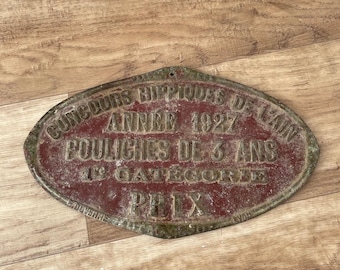 French Vintage Agricultural Plaque Trophy 1927 Horse Competition Award 11032510