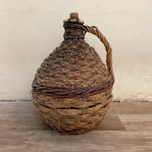 Old French Green Dame Jeanne Demi John Carboy Bottle bonbonne rattan 2710221
