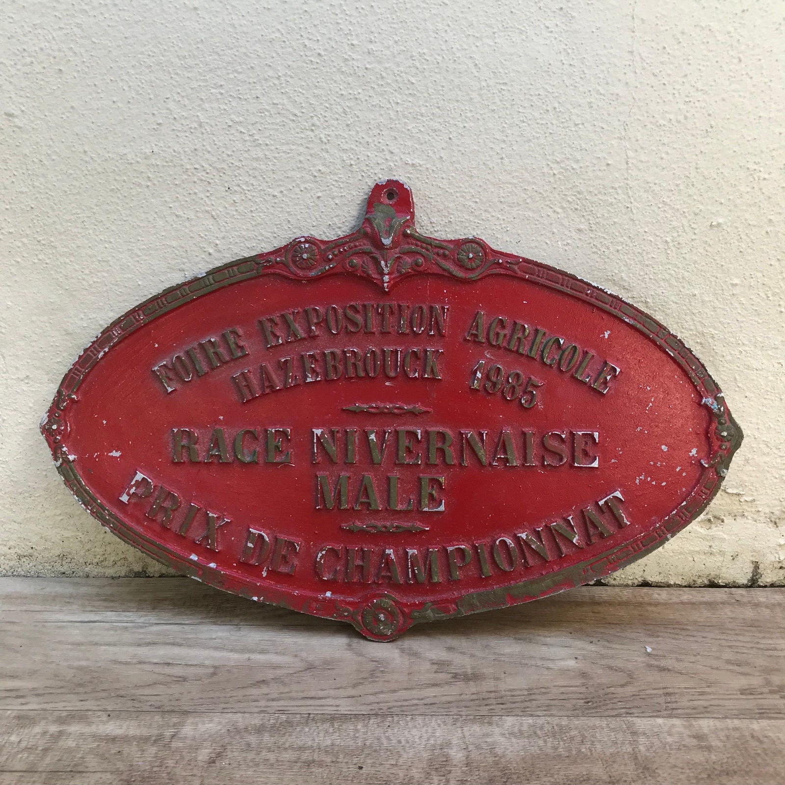Français Vintage Agriculture Plaque Trophée Prix Animaux Signe 1985 2707187