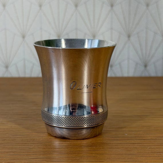 Christofle Silverplate Timbale Cup Engraved Olivier French Silver