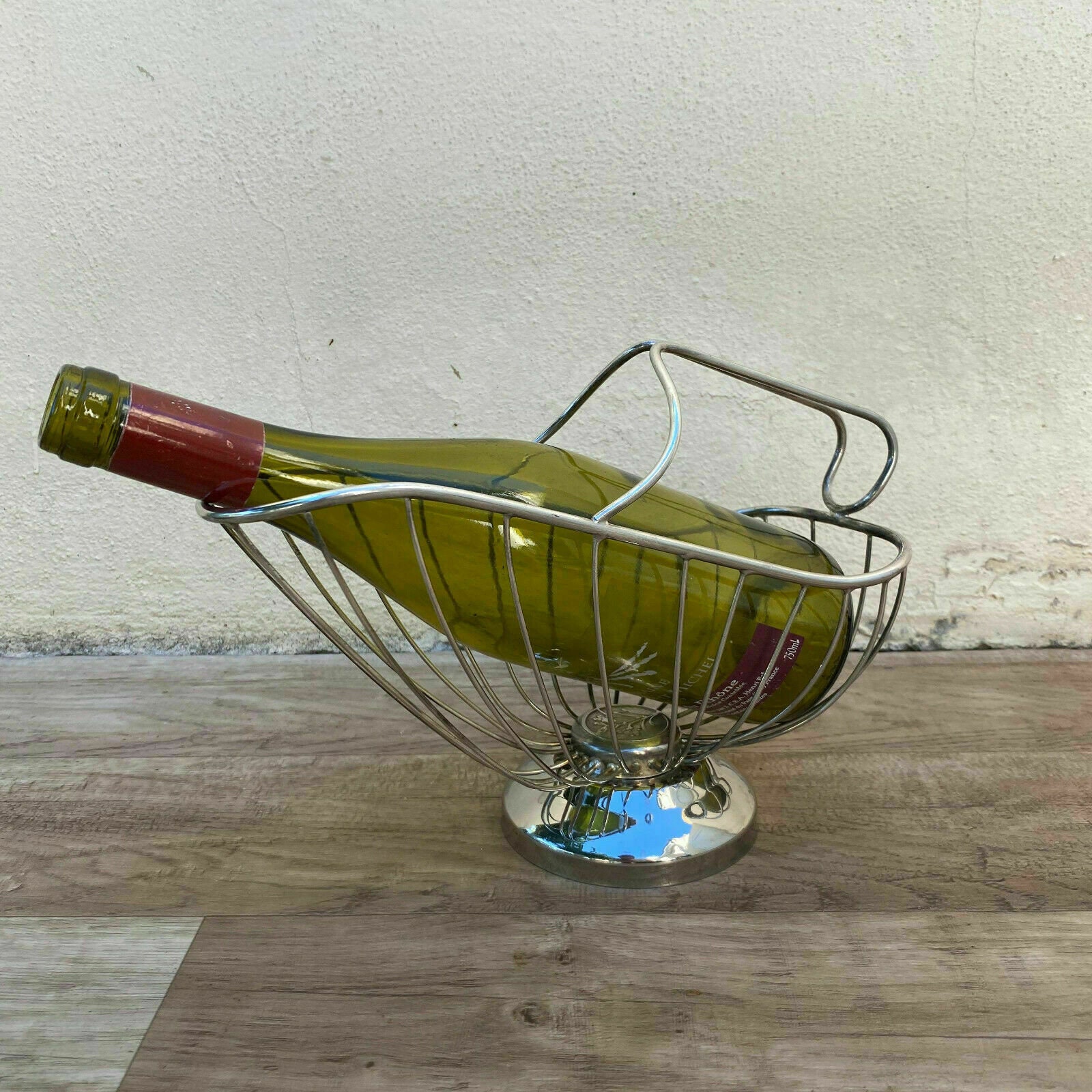 porte-bouteille de panier plaqué argent vin français vintage 3110217