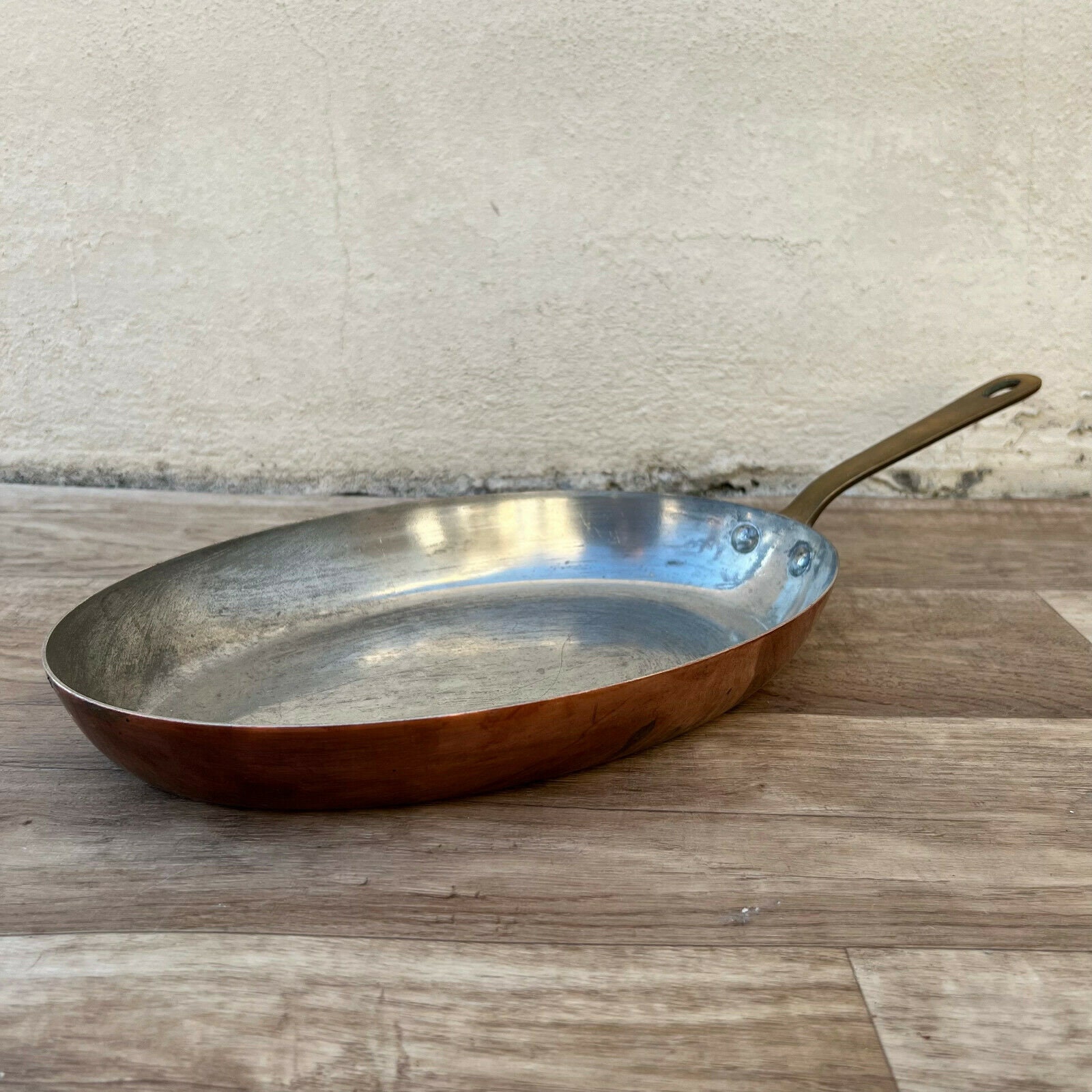 Poêle à Poissons en Cuivre Français Ovale Vintage Fabriquée France 0103229