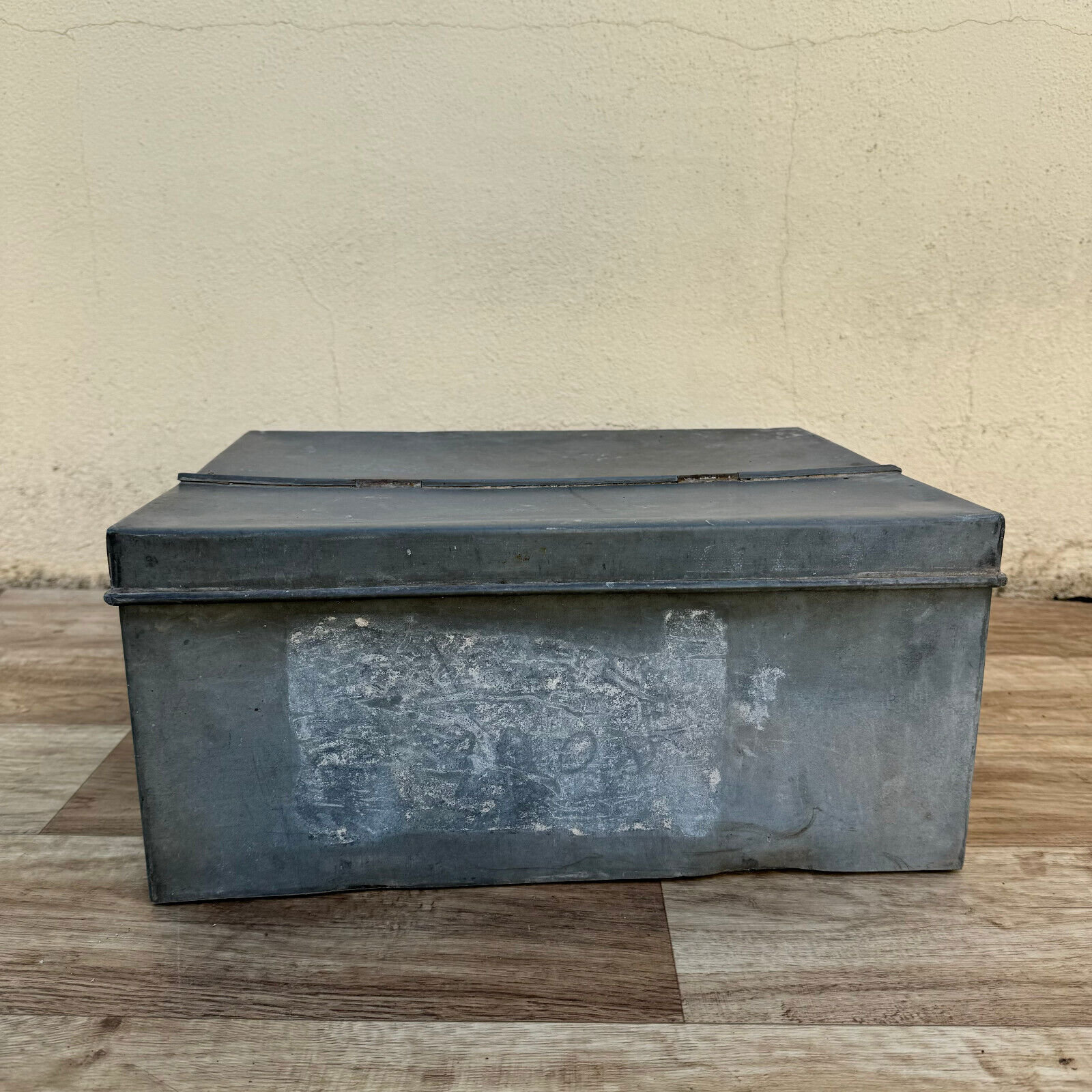 French Vintage Galvanized Metal Toolbox Industrial Storage 1950s