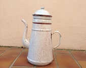 Vintage marbled French Enamelware red white Enamel Coffee Pot