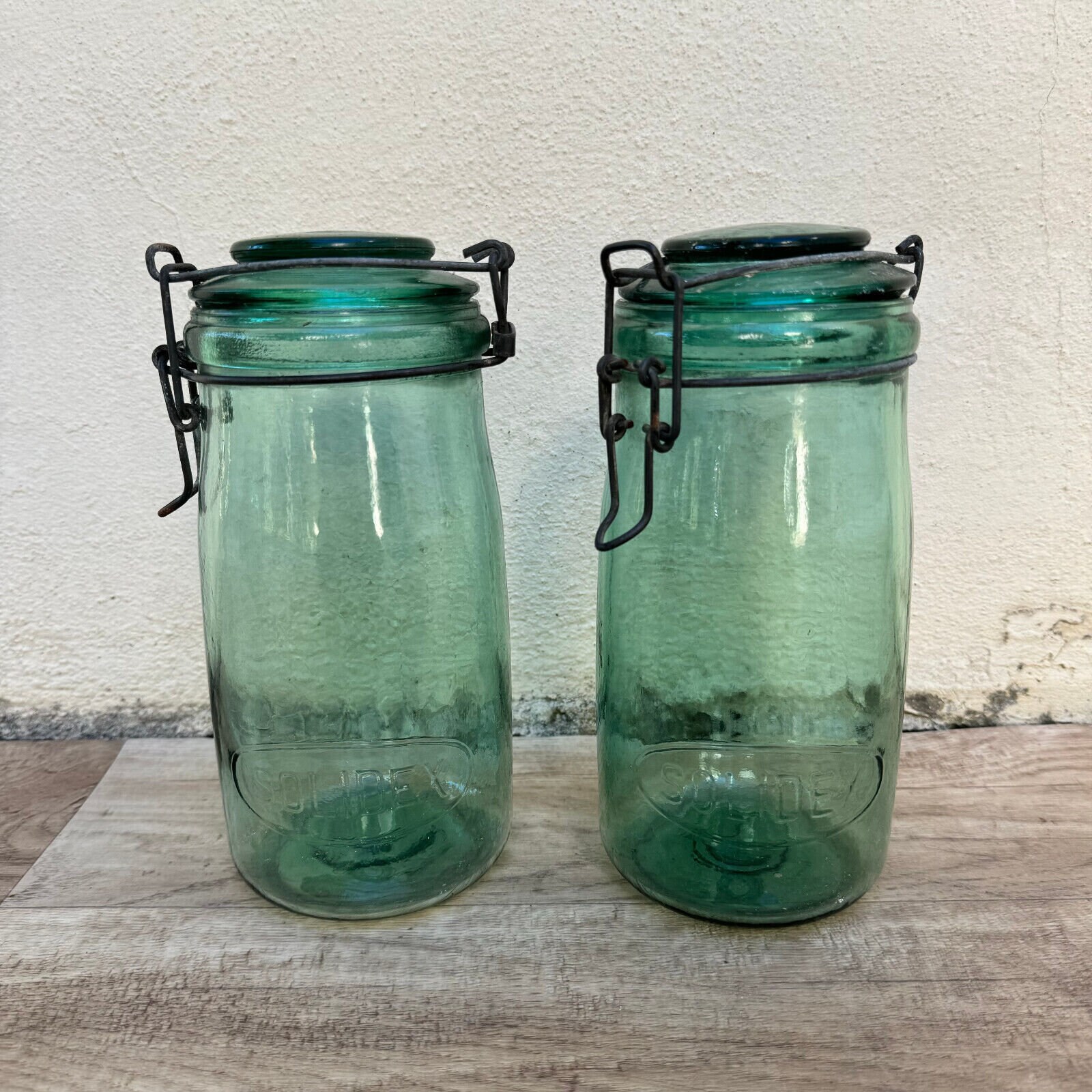 Set of 2 Old bottle preserve l'ideal jar glass stopper 8 1/4" 18102313