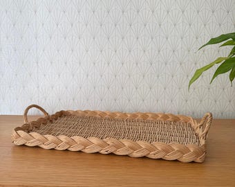 Ancien Présentoir à Pain En Osier - Corbeille Porteuse Vintage 50 Cm