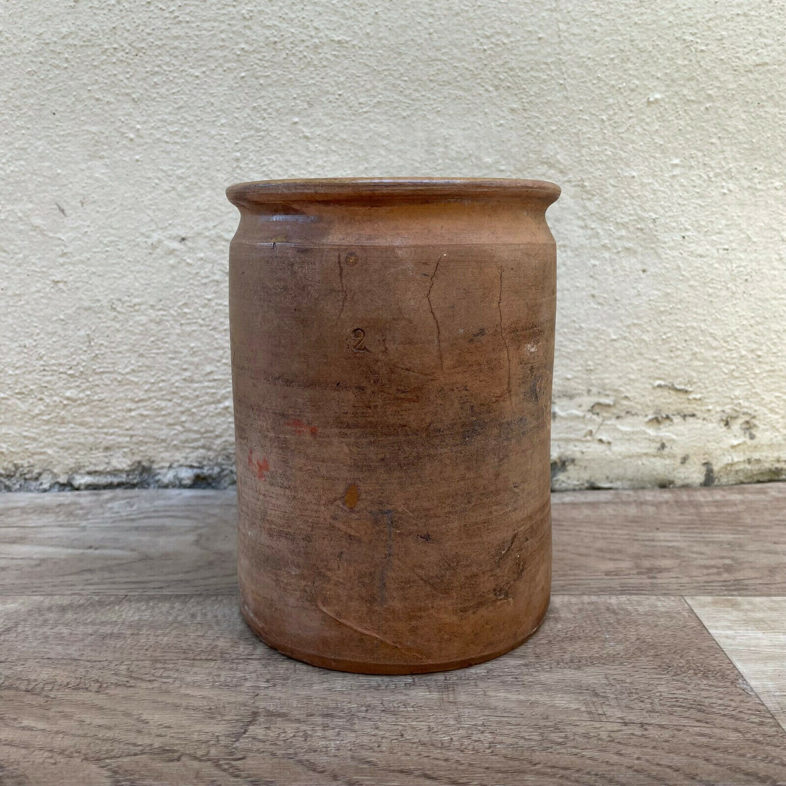 Pot Français Confit Antique en Terre Cuite Émaillée Faite à La Main 1602224