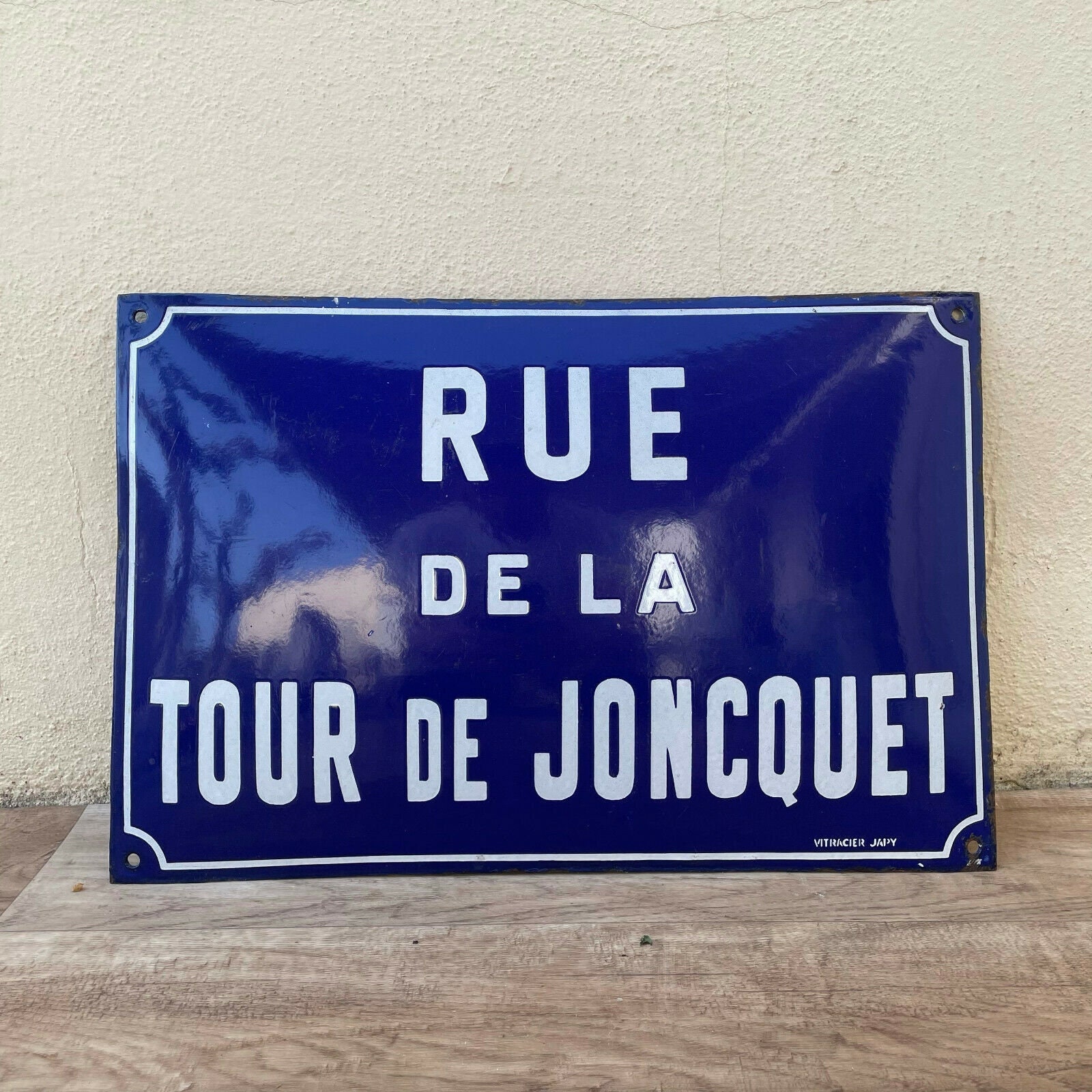 Japy Français Rue Émaillé Plaque d'enseigne Vintage Joncquet Cintré Bombardé 18042127
