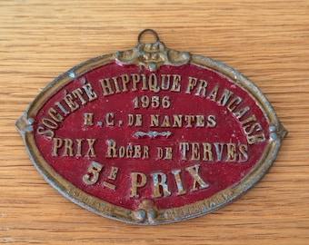 French Equestrian Trophy 1956 Agricultural Prize Plaque Vintage 1212257