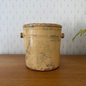Tarro de mermelada de gres francés antiguo del siglo XIX, esmaltado, 0107263