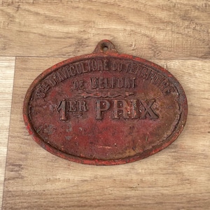 Trofeo de placa de agricultura vintage francés con caballos como premio 1103253