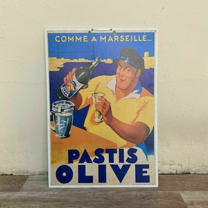 Vintage French Poster Cardboard Pastis 51 Olive France Marseille 07072021