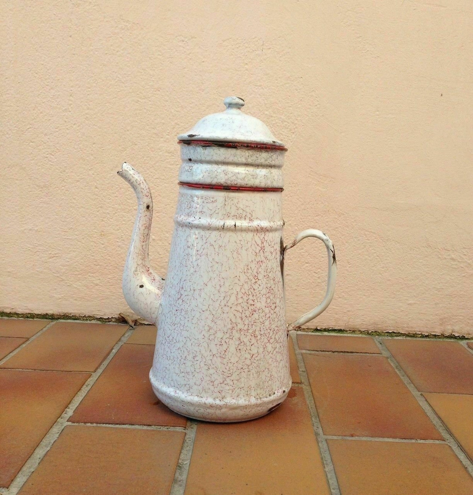 Vintage Marbled French Enamelware Red White Enamel Coffee Pot Etsy