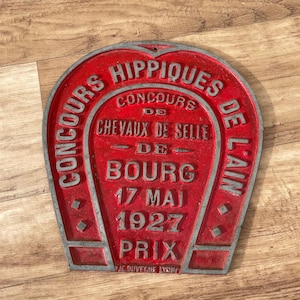 Trofeo de placa de agricultura vintage francés con caballos, premio, letrero, 1927 11032524