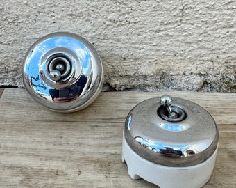 Franse chromen lichtschakelaars vintage porseleinen schakelaarset van 2 29012413